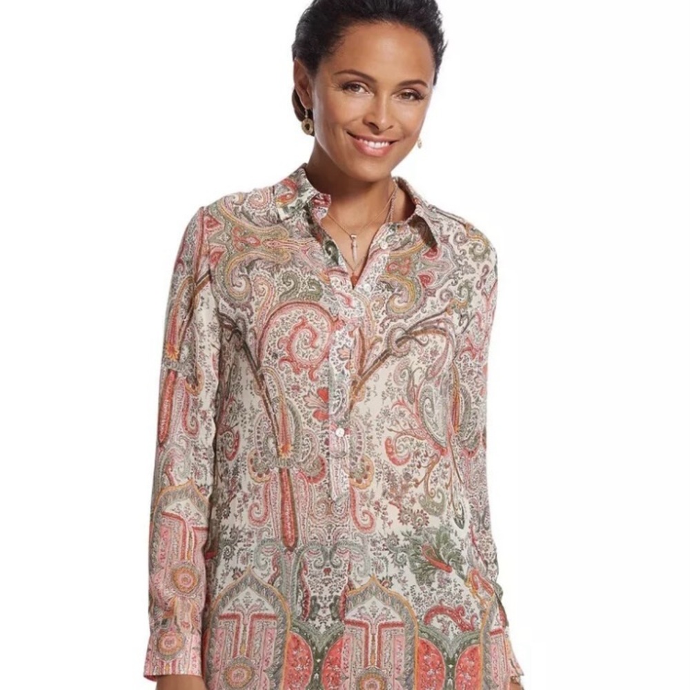 Chico’s Tunic Women’s Lightweight Polyester Multicolor Paisley Sz 0